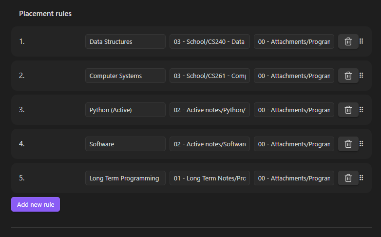 Attachment Placement example configuration
