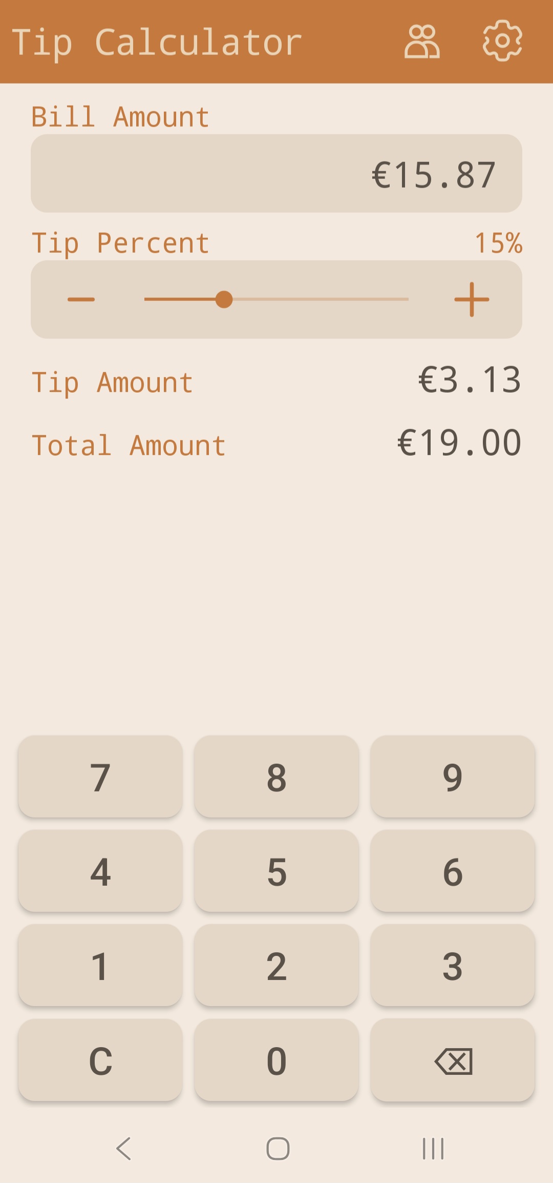 Tip Calculator main screen