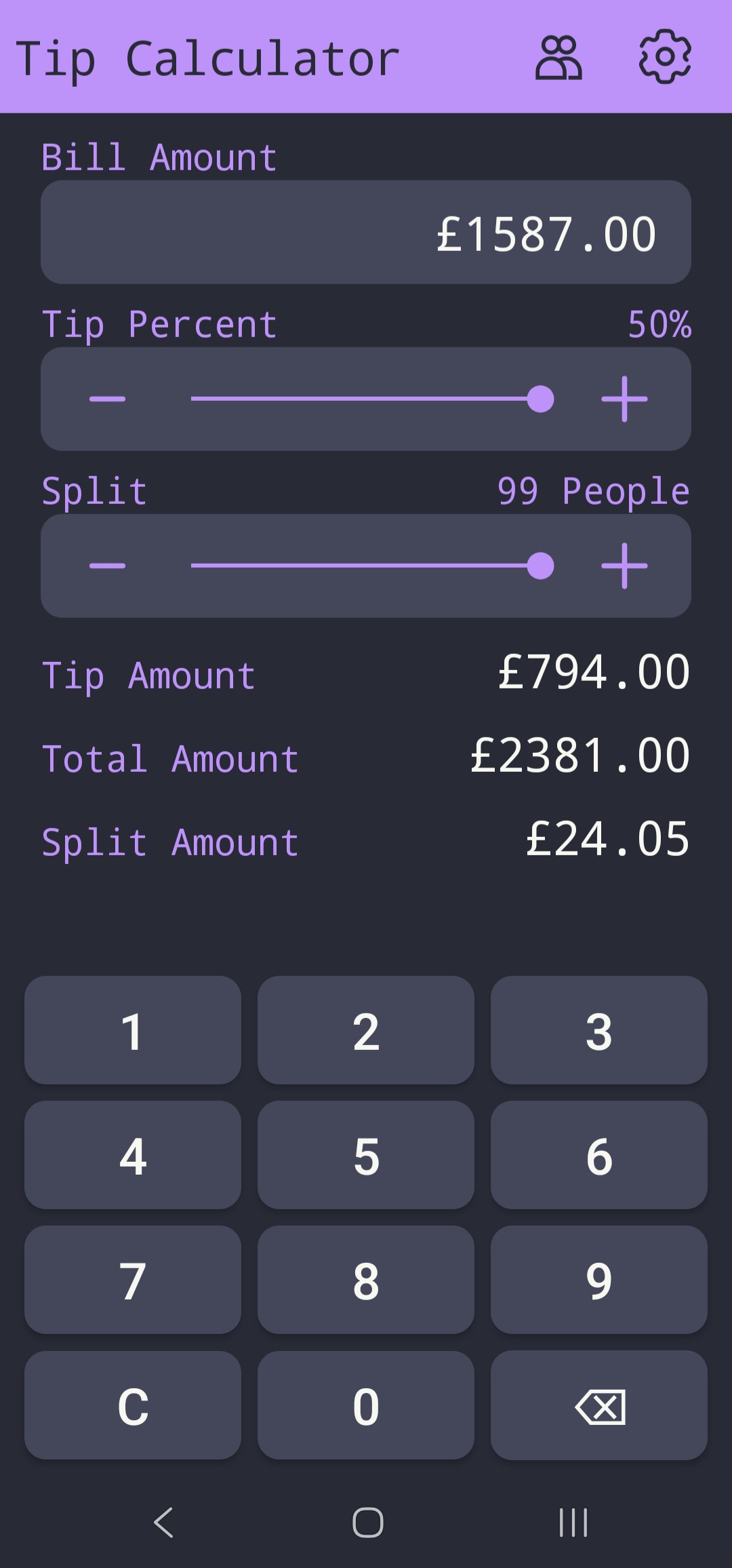Tip Calculator rounding options